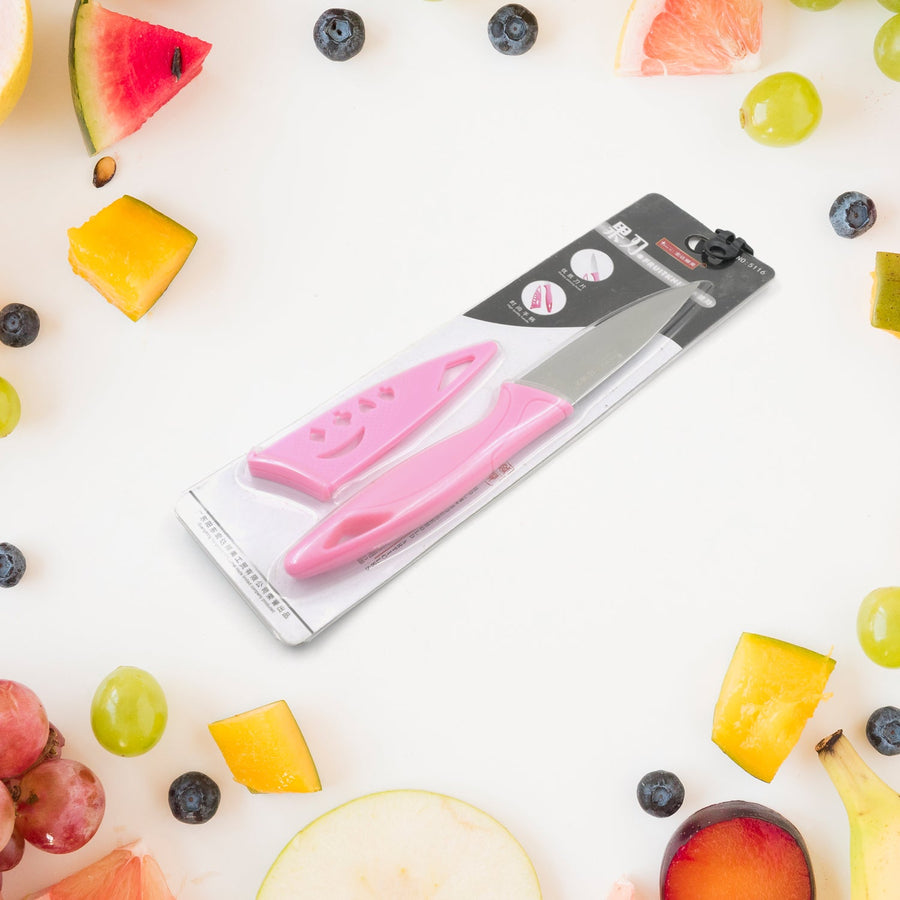 Stainless Steel Small Fruit Knife with Non-Slip Handle & Protective Cover (1 Pc)