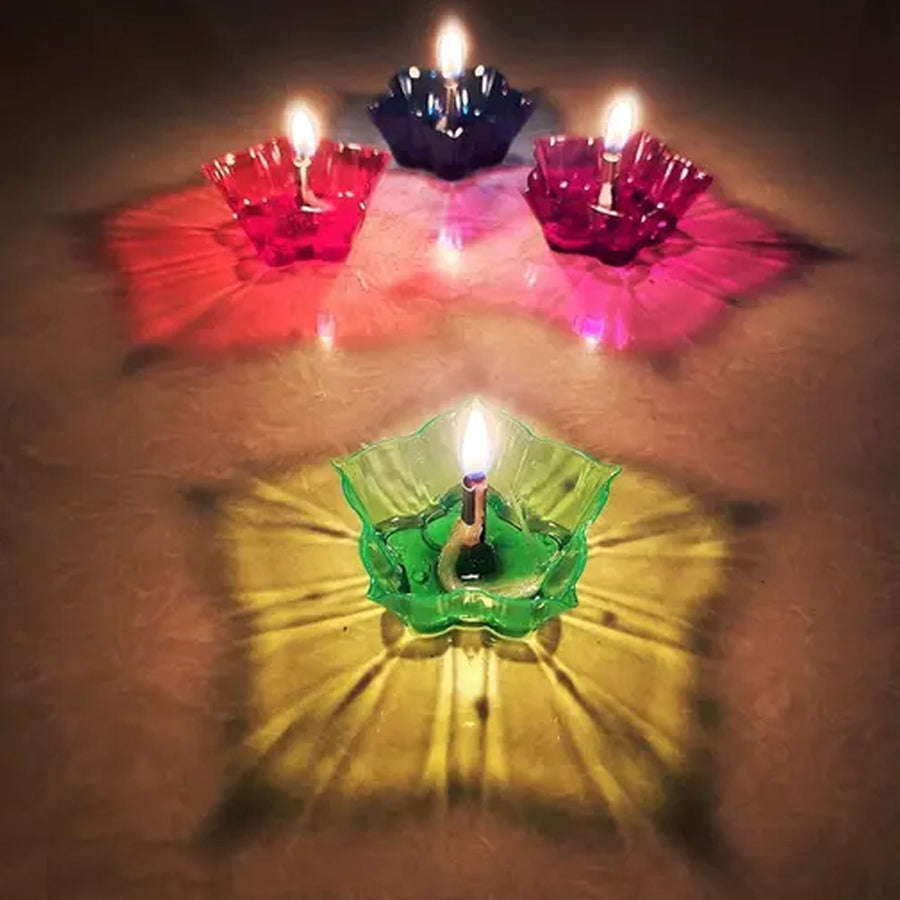 Diwali Diya Set – Multicolor Plastic Candle Holders (12 Pcs) | Indo Glow