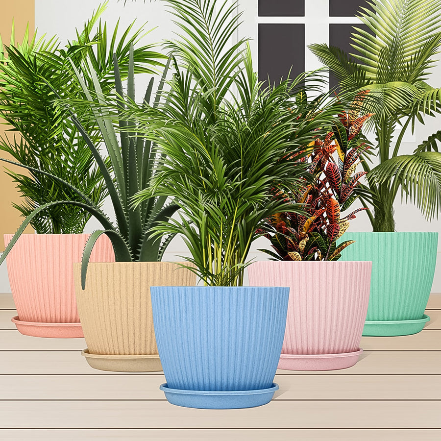 Plastic Flower Pot Set – 5 Durable Planters with Trays | Indo Glow