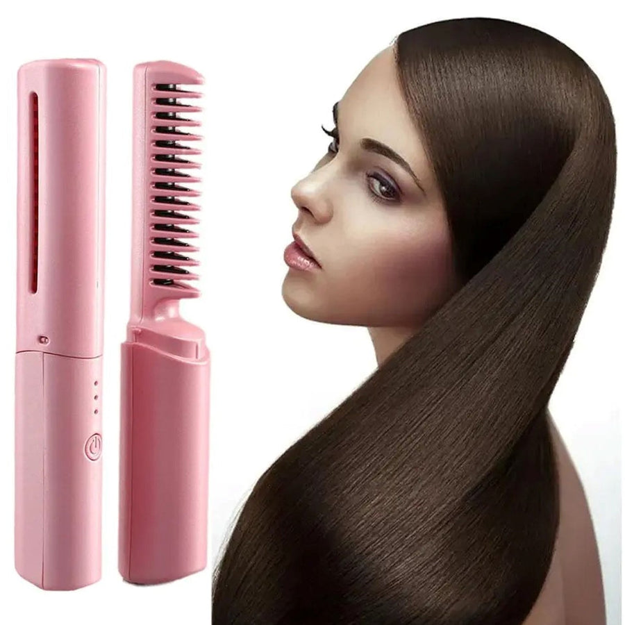 Mini Hair Straightener Brush Ð Cordless & Rechargeable for Travel