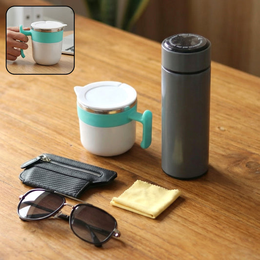 5-in-1 travel essentials set with insulated bottle and mug organized in a combo pack
