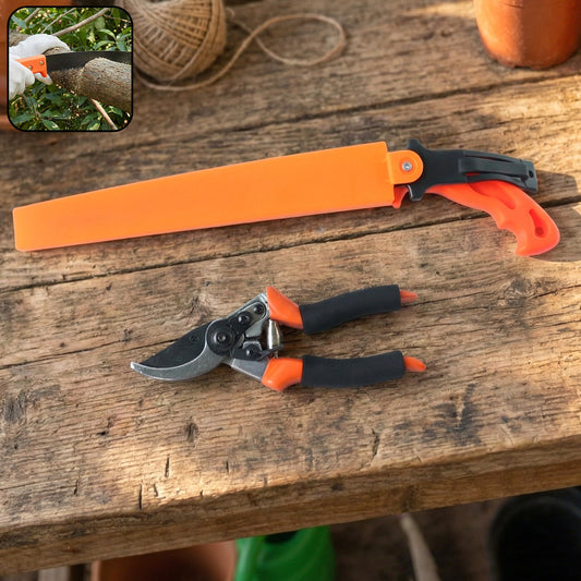 Garden pruning tool combo set with heavy duty hand saw and sharp pruning shears