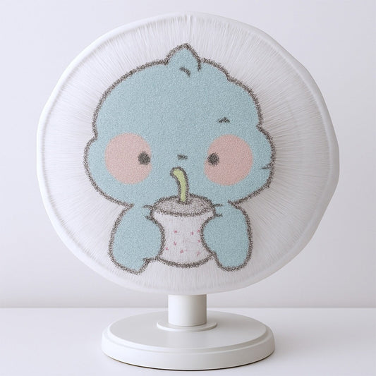 Cartoon fabric mesh fan cover fitted on a pedestal fan