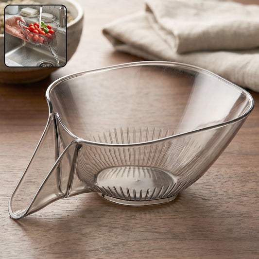 Fruit vegetable washing strainer basket with funnel drain showing quick water drainage
