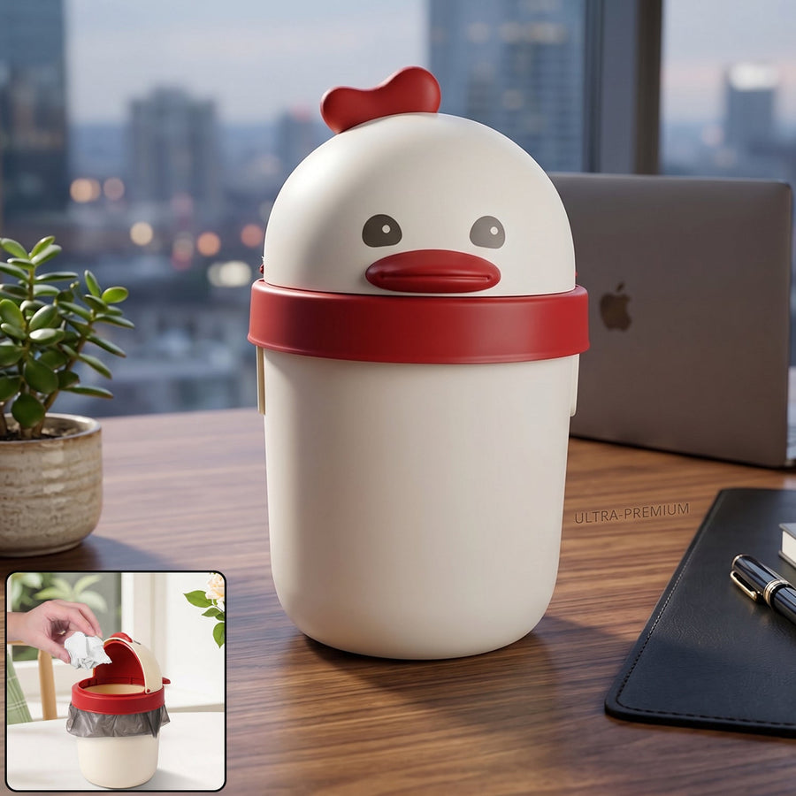 Mini Desktop Trash Can with Lid Ð Cute Chick Design for Office & Home