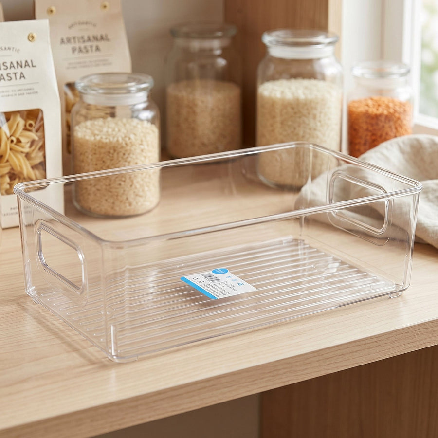 Plastic Storage Box Organizer with Handles Ð Clear & Space-saving