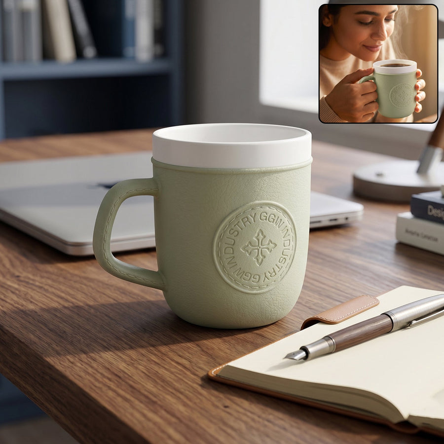 Plastic Coffee Mug with Handle Ð Leather-Textured Reusable Cup