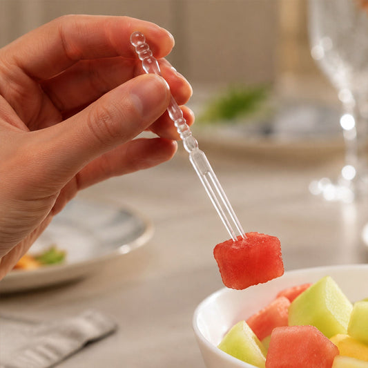 Mini disposable plastic fruit fork with beaded handle for parties
