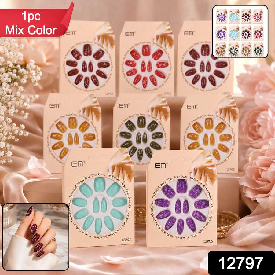 Long Coffin Press-On Nails – Premium 3D Embellished Design