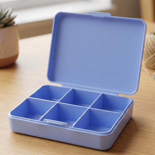 Portable 6-compartment plastic pill organizer box for easy medication management
