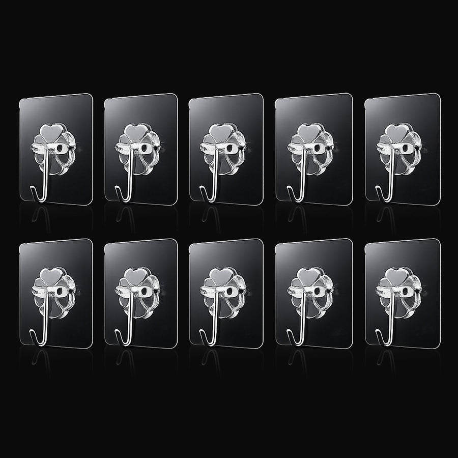 Strong Transparent Adhesive Wall Hooks Ð 10 Pc Set for Home & Kitchen