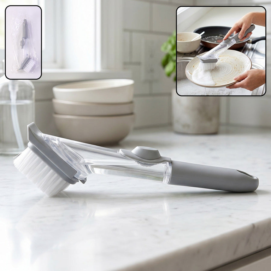 Refillable Soap Dispensing Dish Scrub Brush Ð Effortless & Hygienic Cleaning