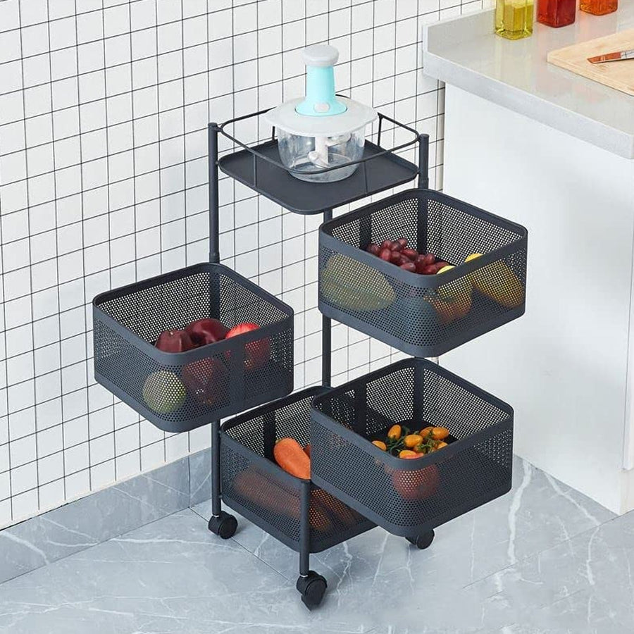 Kitchen Trolley – 4-Layer Metal Organizer for Fruits & Veggies | Tidy Table