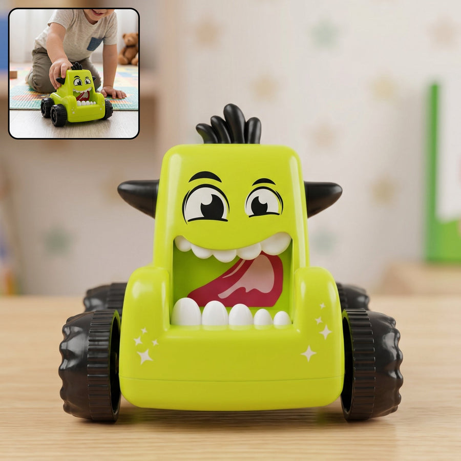 Cartoon Monster Push Back Car Toy for Kids - Eco-Friendly & Durable