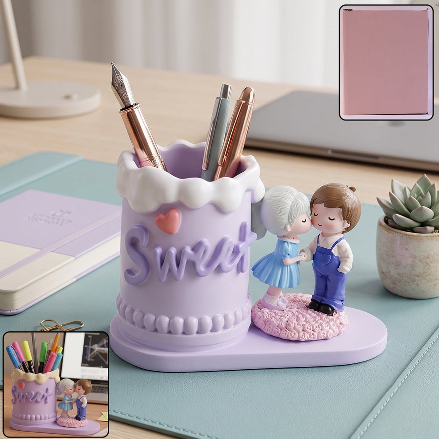 Cute Couple Pen Holder Ð Adorable Resin Desk Organizer & Showpiece
