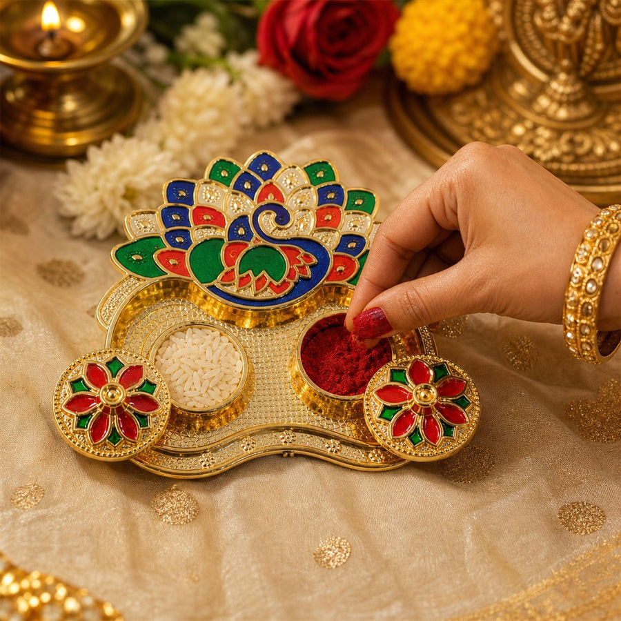 Peacock Shaped Kankavati Ð Traditional Puja Storage Box