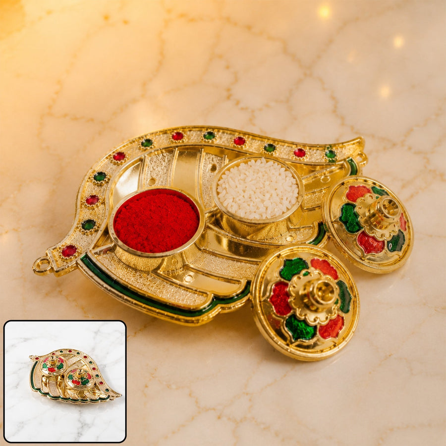 Kumkum Holder Ð Elegant Mango Shape with Twin Compartments for Puja