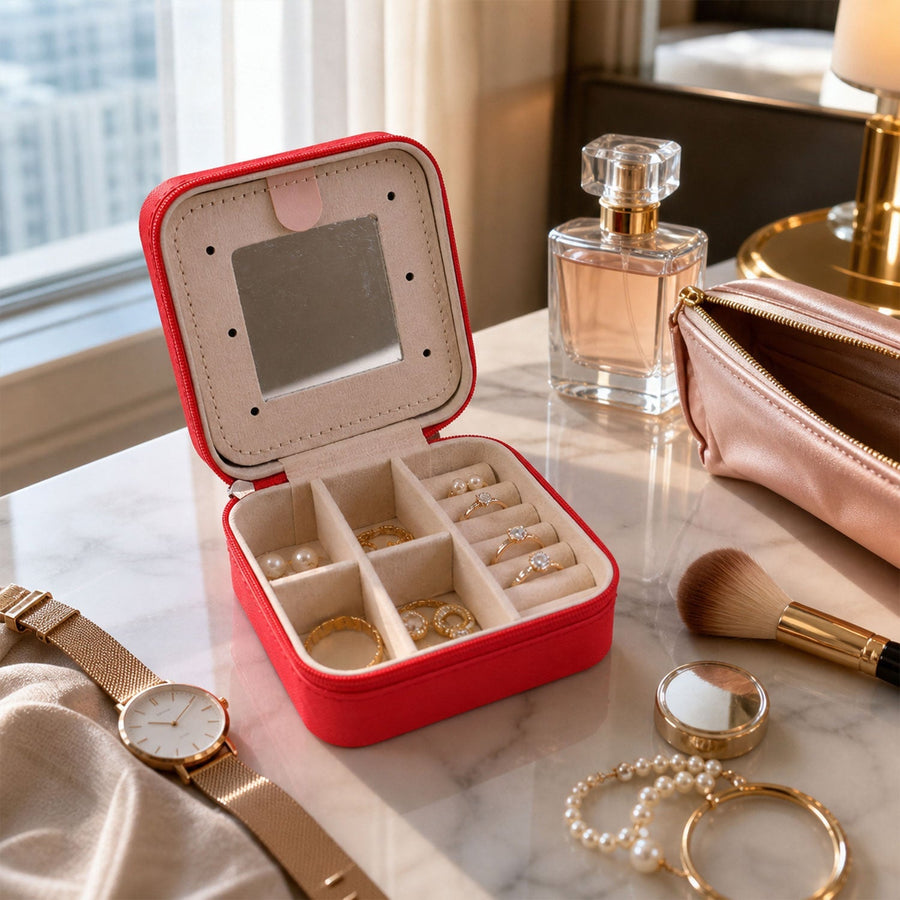 Mini Jewelry Organizer Box with Mirror Ð Portable Travel Case for Rings and Earrings