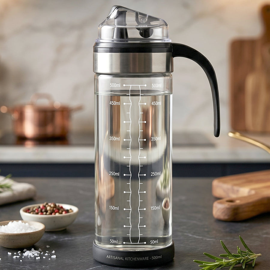 Glass Oil Dispenser Bottle Ð Leak-Proof, Auto Flip Lid & Handle