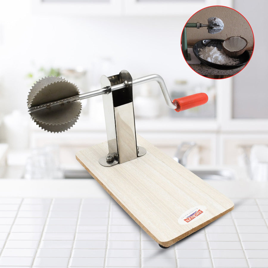 Coconut Scraper with Wooden Base – Safe & Durable | Quickslice