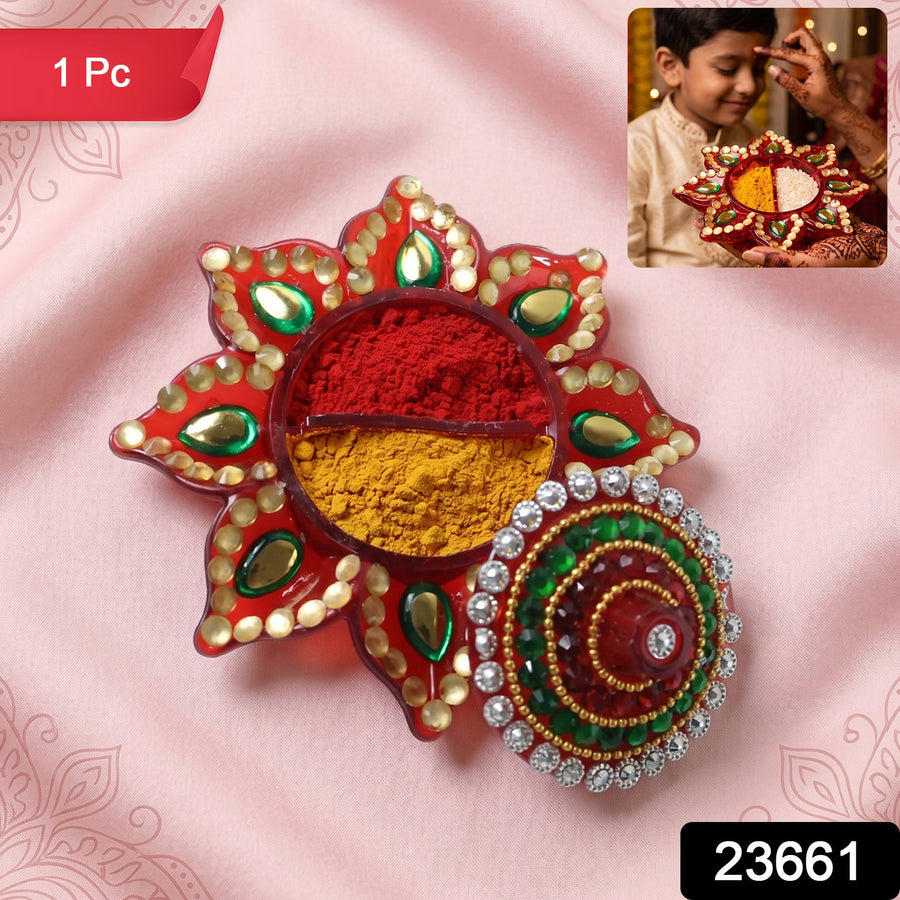 Decorative Kumkum Dani Ð Handcrafted with Stone Work Lid