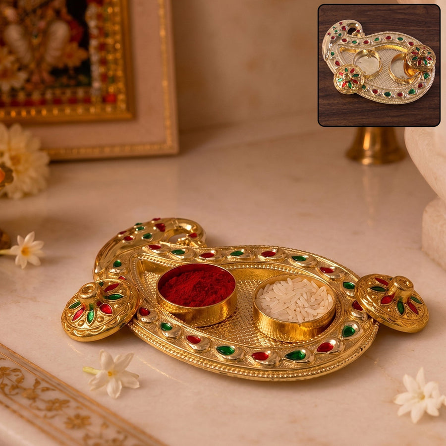 Golden Kumkum Kankavati Holder Ð Elegant Pooja Organiser