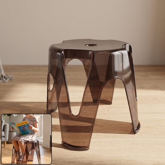 Modern lightweight plastic sitting stool with arch-leg design