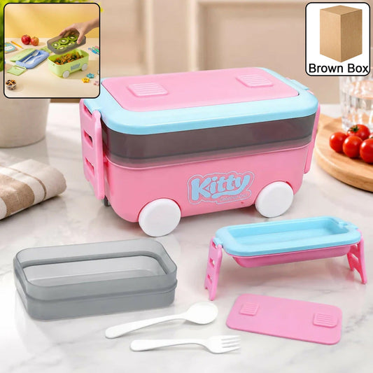 Car-shaped kids lunch box with wheels and transparent inner tray