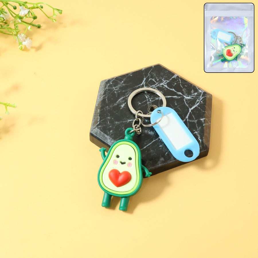 Cute Avocado Cartoon Keychain with Name Tag Holder (1 Pc)