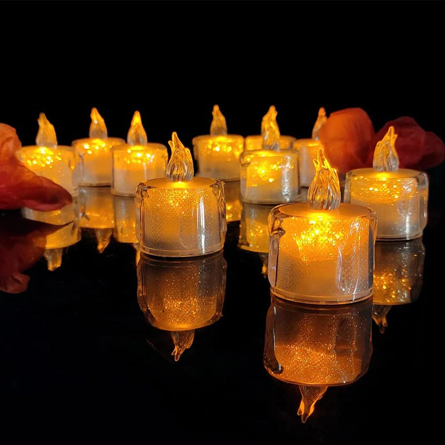 Flameless LED Tea Light Candles – 12 Pcs Transparent Acrylic | Giftoiza