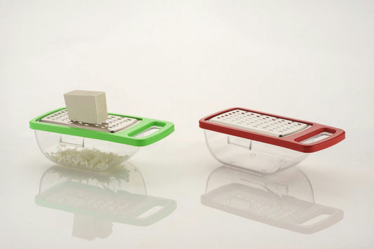 Quickslice multi-functional cheese grater with a detachable container for easy kitchen use.