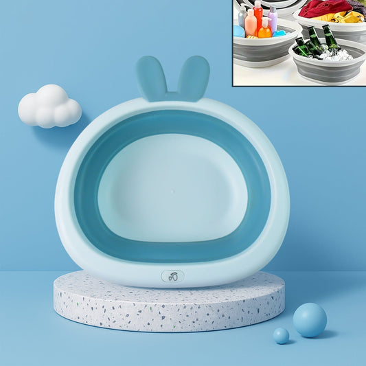 Foldable collapsible basin with bunny ear handle in soft flexible plastic