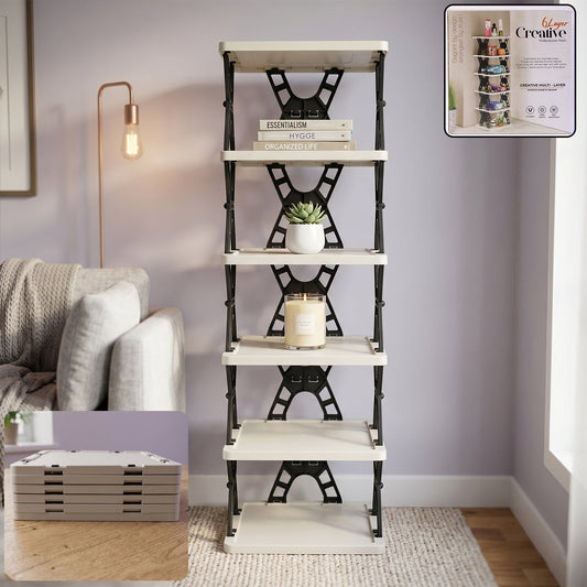 Space-saving 6 layer foldable storage rack for home