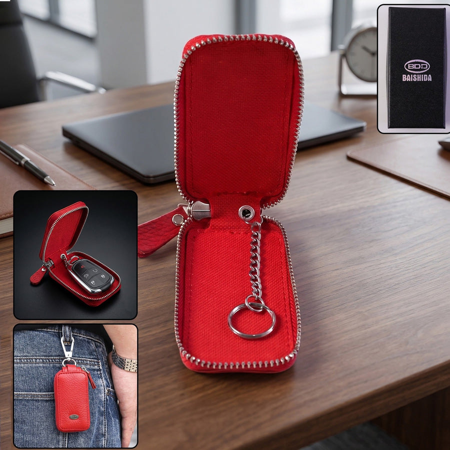 Leather Car Key Case Ð Durable & Compact with Snap Hook for Easy Carrying