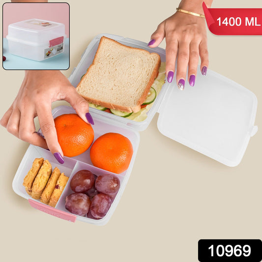 1400 ML airtight multi-compartment lunch box with 1 large and 3 small sections