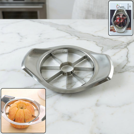 Stainless steel apple cutter with ergonomic handles for easy slicing