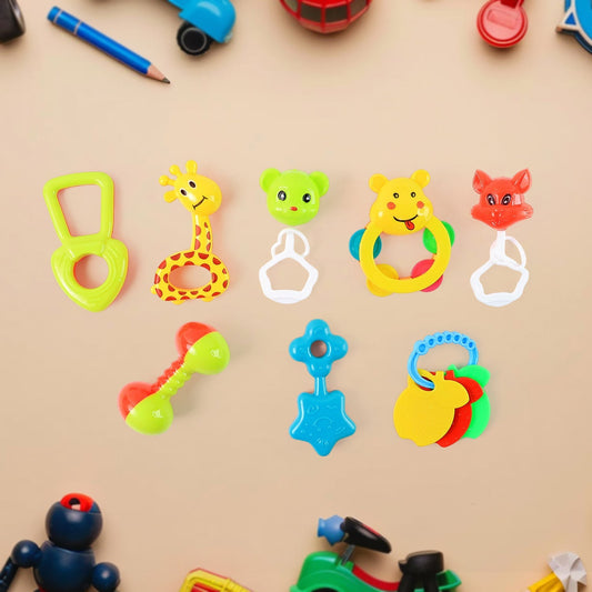 8-piece baby rattle set in vibrant colors for infant sensory play