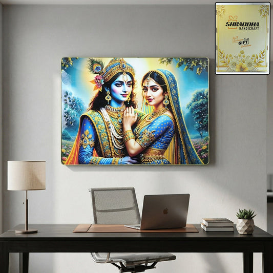 Colorful Radha Krishna artistic wall frame in vibrant shades for home decor