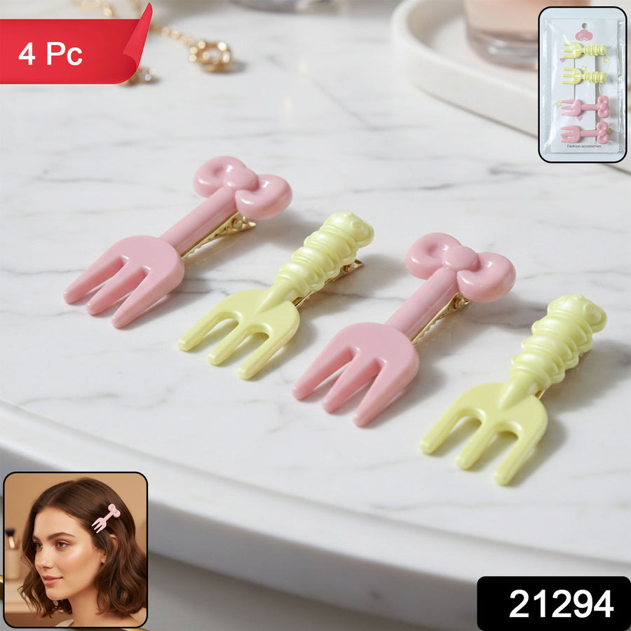 Mini Fork Hair Clips – Pastel Set of 4 for Girls & Women