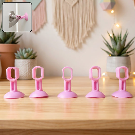 Set of 5 silicone door stoppers with suction base for wall protection