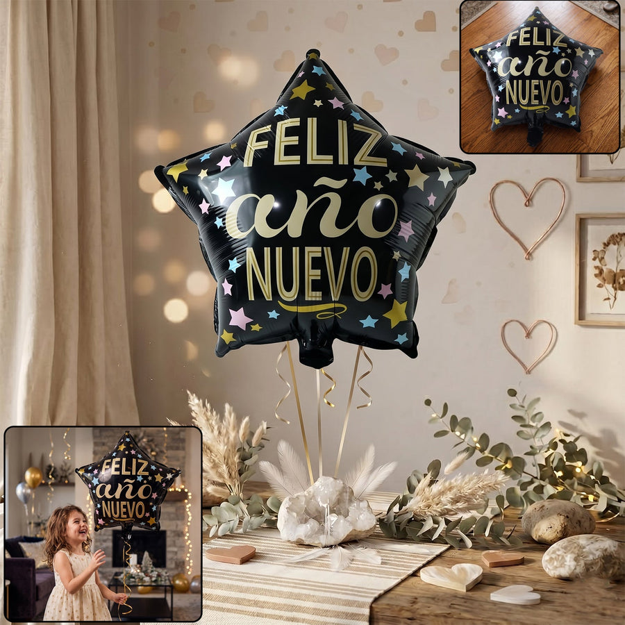 Black Star Feliz Ano Nuevo Foil Balloon Ð Bright Festive Decor