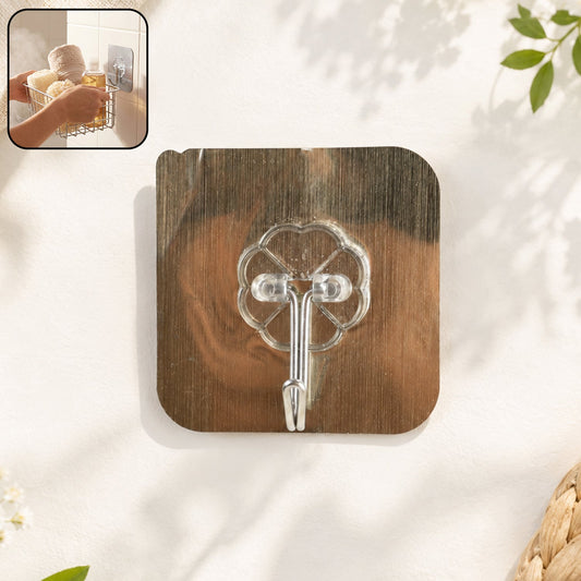 Brushed steel floral design wall hook on white background with strong adhesive