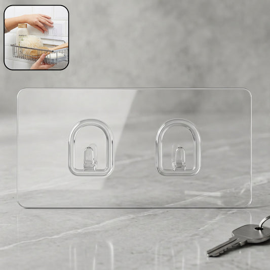 Transparent self-adhesive double wall hook on smooth surface