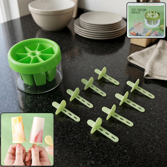 Plastic ice candy mold set with 8 slots for homemade popsicles