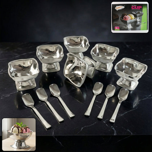 Set of 6 premium stainless steel ice cream cups with spoons