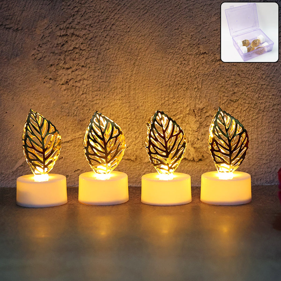 Golden Leaf LED Candles – Set of 4 Flameless Decorative Lights