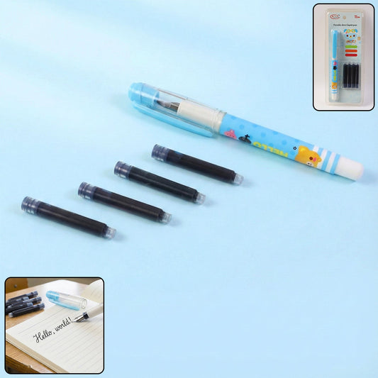 Cute cartoon liquid ink pen set with refillable cartridges