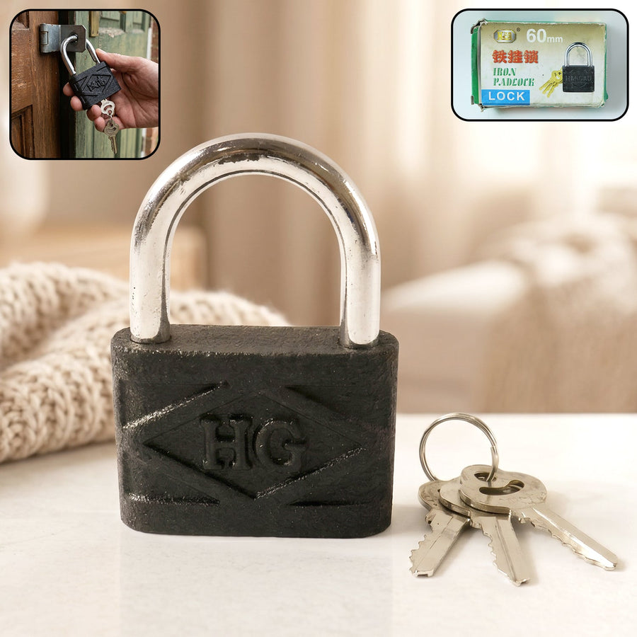 Heavy Duty Padlock – 60mm Iron Lock with 3 Keys | AutoSafeo