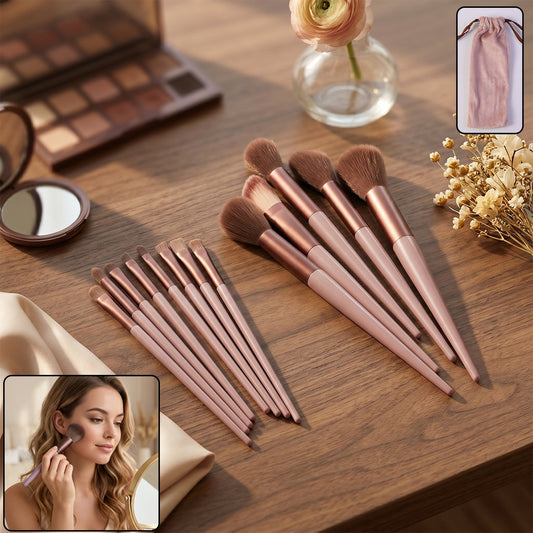 Complete professional makeup brush set with pouch and rose gold handles