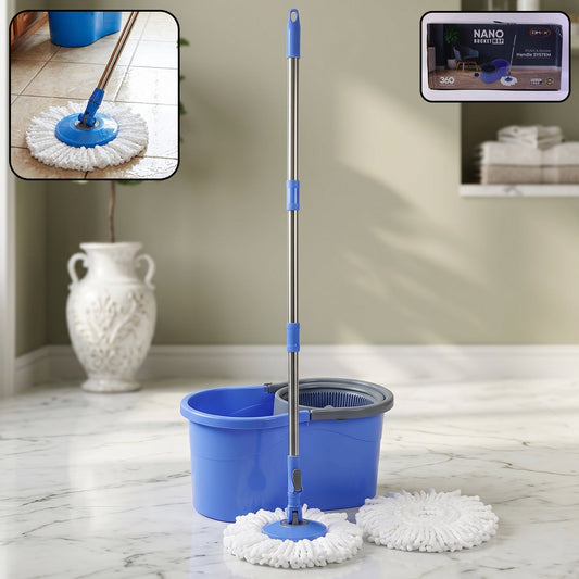 360¡ rotating turbo spin mop set with bucket and long handle for easy cleaning